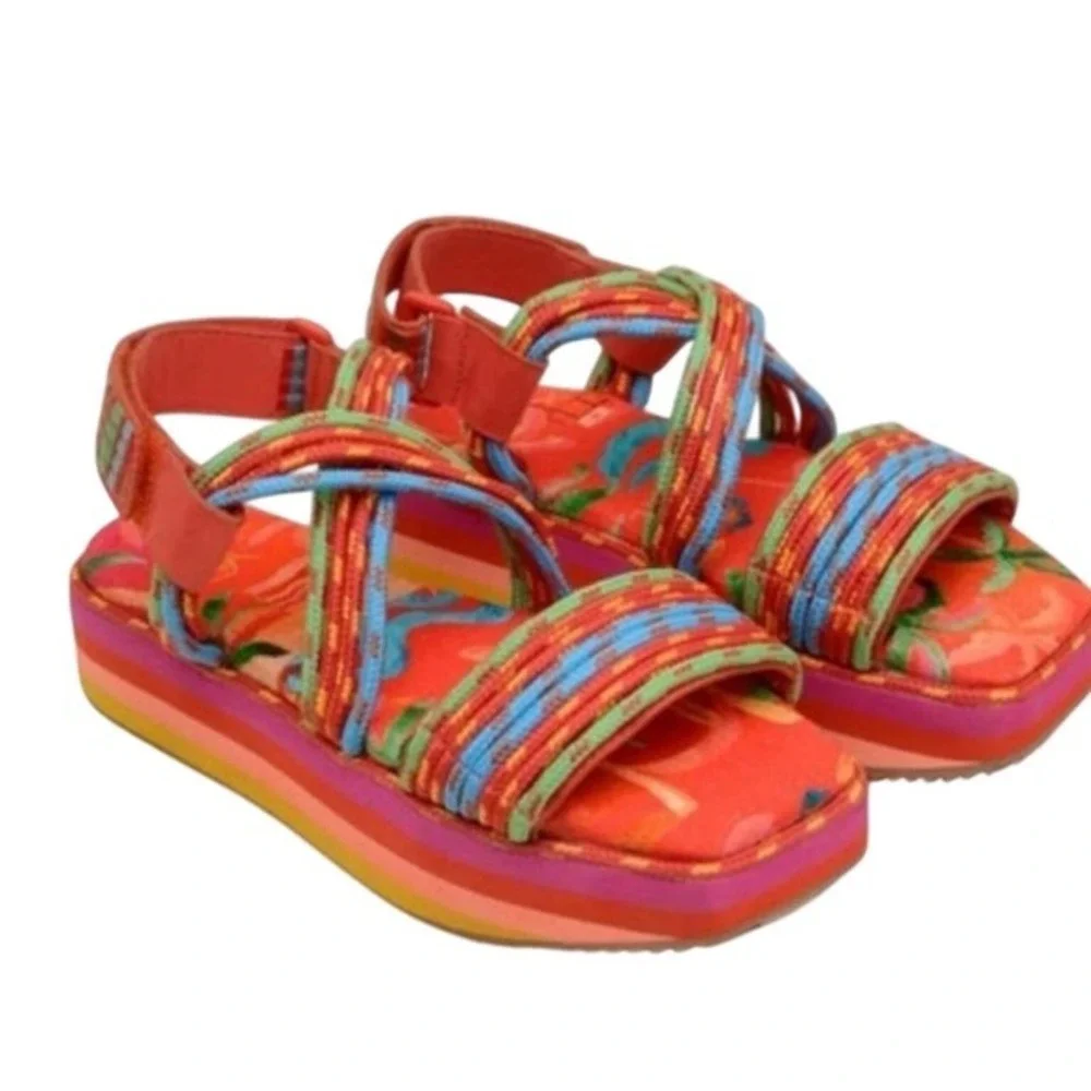 Farm Rio Ipanema Tropical Platform Sandal Vibrant Multicolor Beach Boho Size 8‎